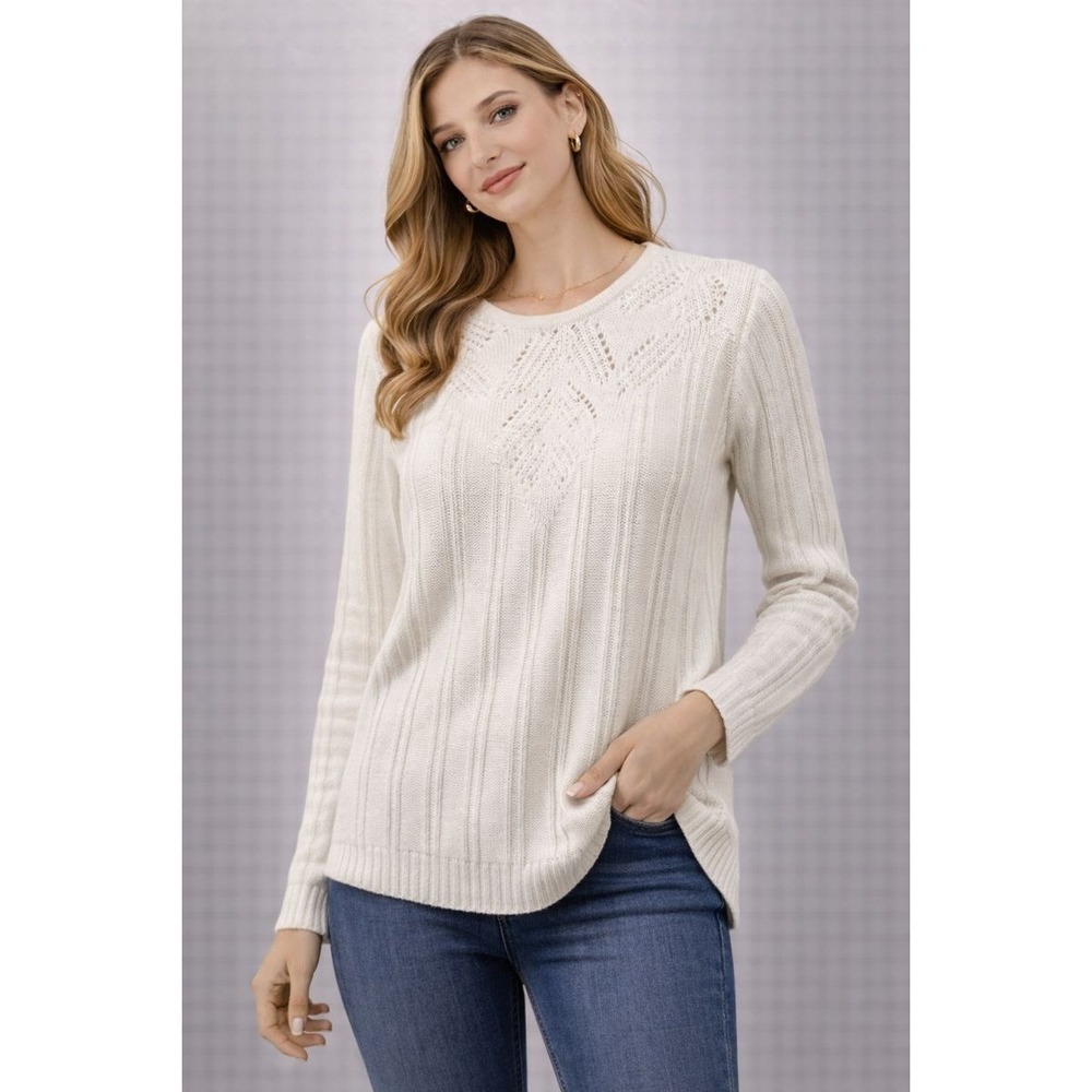 Blair Women's‎ White Knit Sweater V Neck Long Sleeve Size SML
